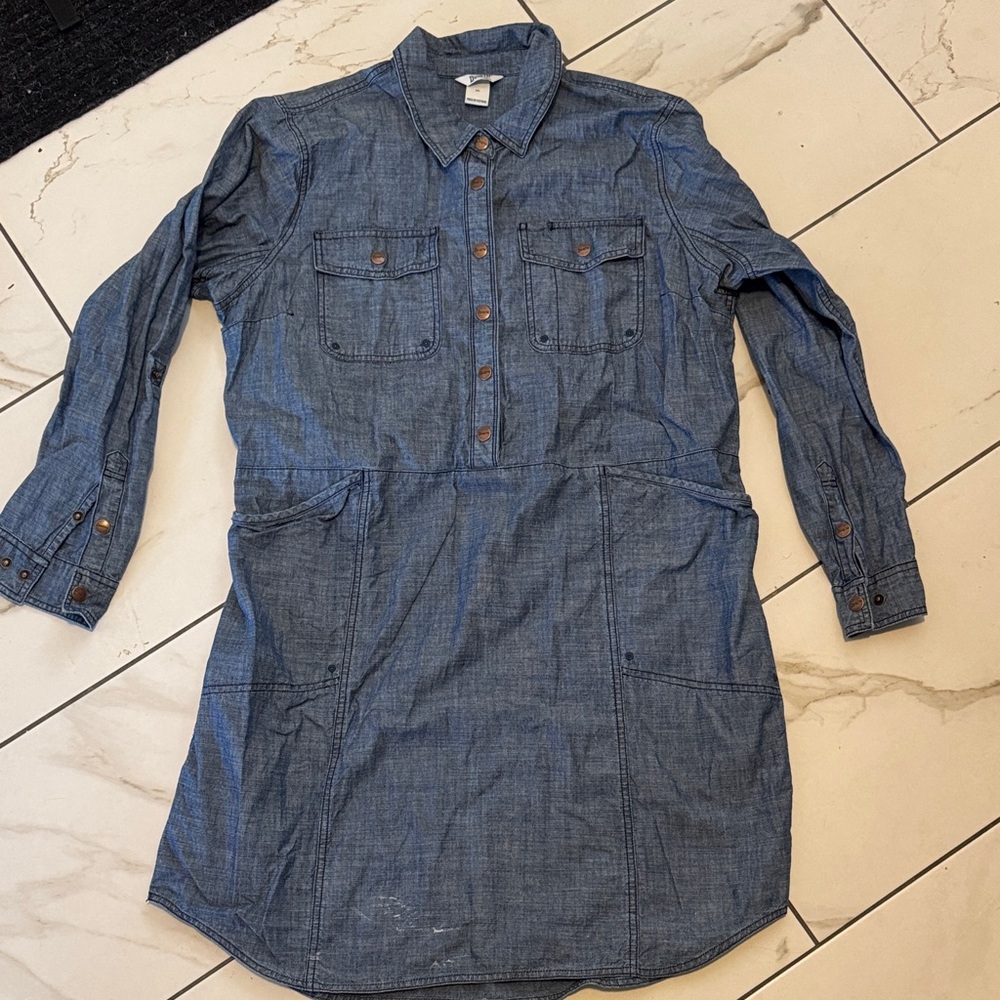 Duluth Trading Co. Long Sleeve Chambray Shirt Dress - Blue